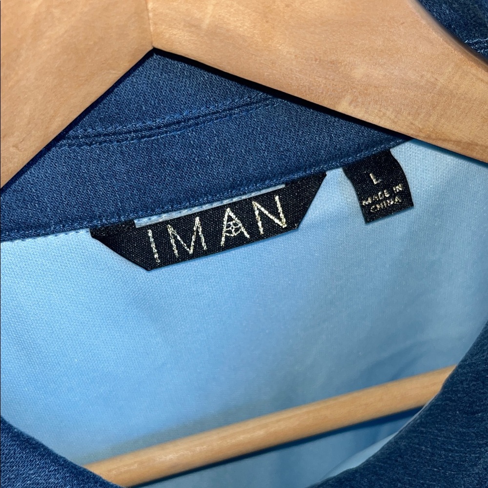 IMAN Light Blue Cropped Button-Front Jacket with Dark Blue Trim L - Picture 2 of 5